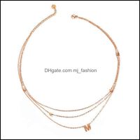 Wholesale Pendant Necklaces Pendants Jewelry Rose Gold Color Female Women Letter M Stainless Steel Fashion Arrival Drop Delivery P4Mam