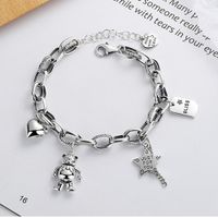 Wholesale Cute Real Silver Bracelet By Antique Finish With Heart Star Bear Shield Pendant Charms Unisex Chain Fine Jewelry