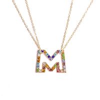 Wholesale Custom Miss Jewelry Hip Hop Colorful Gold Plated Rainbow Gemstone Initial Letter Pendant Necklace