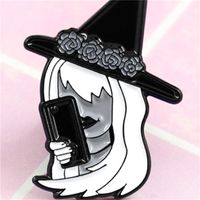 Wholesale Classic Witch Image Brooch Basic Witch with Phone and Flower Crown Enamel Pin Denim Backpack T shirt Badge Halloween Punk Gifts1 Q2