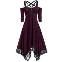 Wholesale Casual Dresses Gothic Black Dress Women Open Shoulder Half Sleeve Lace Party Club Elegant Plus Size Vestidos