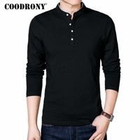 Wholesale COODRONY T Shirt Men Spring Autumn New Cotton T Shirt Men Solid Color Chinese Style Mandarin Collar Long Sleeve Top Tee