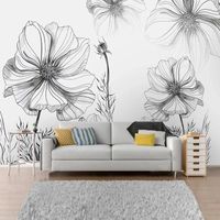 Wholesale Custom D Self Adhesive Wallpaper Modern Hand Painted Black White Sketch Flower Mural Living Room Abstract Art Floral Painting Wallpapers