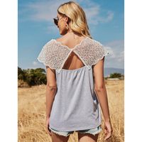 Wholesale Women s T Shirt Casual Women T Shirt Summer Lace Patchwork V Neck Hollow Out Gray Harajuku Fashion Korean Style Mujer Camisetas Top SJ7
