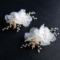 Wholesale 2021 new Korean Beige silk Beaded headdress bridal headdress wedding dress accessories semison hairpin