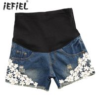 Wholesale Maternity Bottoms Denim Shorts For Pregnant Women Summer High Waist Support Belt Lace Pearl Jeans Loose Pants Pregnancy Clothing