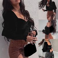 Wholesale Square Neck Lantern Sleeve Shirts for Women Vintage Sexy Black Velvet Corset Top with Sleeves Ladies Tops