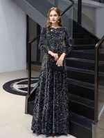 Wholesale Prom Wedding Women s Casual Dresses Sleeved Long Style Navy Fashion Colorful Sequin Host Banquet Evening Female Dresses