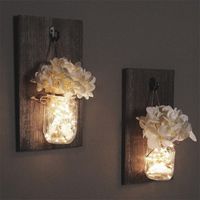 Wholesale Decorative Objects Figurines Creative Wall Hanging Wood Board Transparent Glass Flower Vase With Led Fairy Lights Home Wedding Cafe Bar De