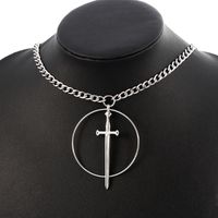 Wholesale Pendant Necklaces Retro Swords Necklace Round Circle Choker Gothic Long The Sacred Sword Classical Tarot Occult Dark Jewelry Gift