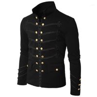 Wholesale Men s Jackets Autumn Winter Fashion Gothic Parade Jacket Rock Black Steampunk Army Coat Men Casual Tunic Outerwear Plus Size1
