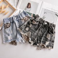 Wholesale New Korean INS Kids Girls Leopard Denim Shorts Girls Spring Summer Princess Lace Jeans Shorts Pants Y2