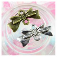 Wholesale Arts And Crafts Charms Bowknot Link Bow Connector MM Antique Silver Bronze Plated Pendants Making DIY Handmade Tibetan Jewel
