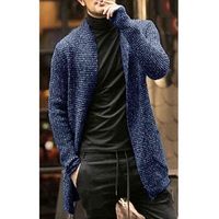 Wholesale Men s Sweaters Long Sleeved Cardigan Knit Male Clothing Fashion Casual Solid Thick Winter Warm Open Front Shawl Collar Longline X1027