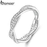 Wholesale bamoer STYLE BRAIDED PAVE LEAVES My Princess Queen Crown SILVER Color RING Twist Of Fate Stackable Ring PA7222 P0818