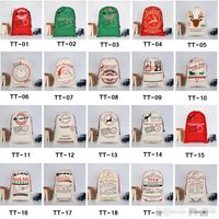 Wholesale DHL Christmas Santa Sacks Canvas Cotton Bags Large Organic Heavy Drawstring Gift Bags Personalized Festival Party Christmas Decoration