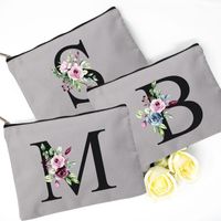 Wholesale Cosmetic Bags Cases Bridesmaid Makeup Bag Flowers Alphabet Printed Bridal Party Make Up Pouch Bride Proposal Gift