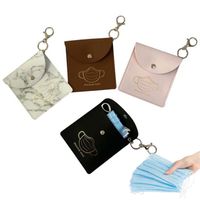 Wholesale Portable Mask Storage Bag PU Leather Dustproof Mask Clip Reusable Masks Container with Keychain Reusable Face Mask Holder