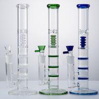 Wholesale Blue Green Triple Glass Bong Hookahs mm Joint Inch Bridge Perc Water Pipe Clear Pipes Oil Dab Rig Device Bongs HR316