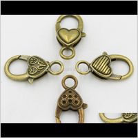 Wholesale Findings Components Drop Delivery Diy Fashion Accessory Metal Vintage Bronze Heart Waterdrop Hooks Lobster Clasps For Jewelry Making Q