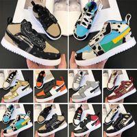 Wholesale 1 I Magic Button Satin Black Toe Children Basketball Shoes Boy Girl Youth s Kid Sport Running boots Sneaker Size