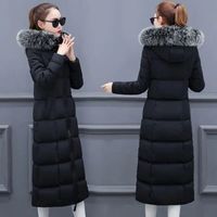 Wholesale Women s Jackets women winter bubble coats down long padded clothes solid color black jacket puffer warm thick parkas fur hooded GI8