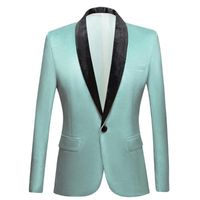 Wholesale Men s Suits Blazers Light Green Wedding Suit Man Black Shawl Lapel With Soft Nap Groom Tuxedos Latest Designs Custom Made Coat