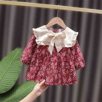 Wholesale Little Fragrant Style Dresses Summer Spring Baby For Girls Floral Long Sleeve Peter Pan Collar Infant Kids Dress