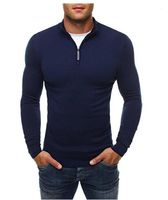 Wholesale Men s Sweaters Casual Sweater Solid Color Standing Collar Long Sleeve Zip Knit Black Gray Navy Blue