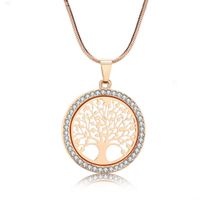 Wholesale Collar with Tree Pendant of Life Necklace Fashion Round Worn for Women Luxury Gold Color White Crystal Wedding Jewel