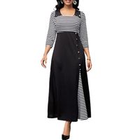 Wholesale Women Dresses Elegant Stripes Patchwork Large Hem Button Irregular Party Maxi Dress Plus Size Ladies Vintage A Line Skirts