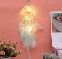 Wholesale Novelty Games Dream Catcher Net Led Stars String Lights DIY Wind Chimes Natural Feathers Wall Hanging Decor DreamCatcher christmas