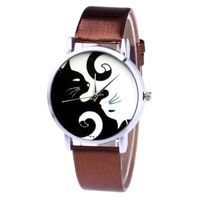 Wholesale Wristwatches Cute White And Black Cats Couple Watches With PU Leather Strap Round Dial LXH