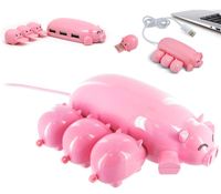 Wholesale Cute Pink Pig USB Hubs USB ports with TF Card Reader Piggy HUB with one Micro SD Card adaptor for Computer Laptop Hub port cable expansion adapter