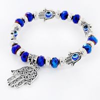 Wholesale Handmade Acrylic Beads Jewelry Fashion Women Hand of Fatima Turkish Evil Eye Hamsa Hand Charm Jewelry Beaded Bracelet