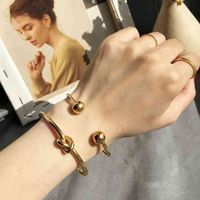 Wholesale Charm Ball Cuff Bangle Women Bracelet Stainless Steel Gold Color Stackable Daily Fashion Jewelry