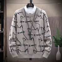 Wholesale Men s Sweaters Mens Winter Casual Cartoon Cat Pattern Men Pullover Fit Knitted Round Neck Male Funny Sweater Thicken Warm Kitten Cute