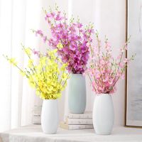 Wholesale Decorative Flowers Wreaths set Fork Artificial Yellow Dancing Orchid Vases For Wedding Home Decoration Phalaenopsis Bouquet Silk Ch