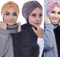 Wholesale Scarves Fashion Women Twist Hijab Caps Muslim Beading Turbante Mujer India Hat Hijabs Scarf Head Wrap Stretch Turban Bonnet