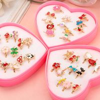 Wholesale 12Pcs Cute Cartoon Kids Rings Flower Animal Fruit Adjustable Sweet Child Girls Rings With Heart Box Children Gifts Jewelry P0818