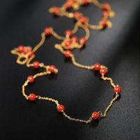 Wholesale Gypsophila South Red Agate Gemstones Sweater Chain Women Genuine Yellow K Gold Injection Long Chains
