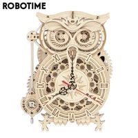 Wholesale Robotime Rokr Creative DIY D Owl Clock Wooden Model Building Block Kits Assembly Toy Gift for Children Adult LK503