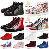 Wholesale 2022 Top Quality Red Bottoms Designer Running Shoes Mens Women Platform Loafers Glitter Flat Sole Spikes Studded Luxurys High Boots Sneakers Trainers Size