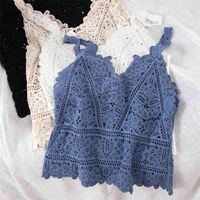 Wholesale Summer Sweet Short Style Lace Vest crop top Women Hollow Out Fashion Camis Vacation Beach Knitted LooseTop Womens Sexy Tank Tops
