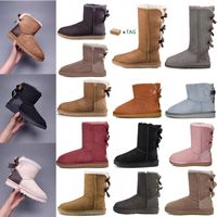 Wholesale 2021 with box Designer women australia australian boots winter snow fur furry satin boot ankle booties leather womens outdoors Bowtie shoes