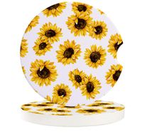 Wholesale Table Runner Yellow Flower Warm Sunflower Small Round Ceramic Car Coasters Set For Drinks Coffee Tea Beverage Cup Holder