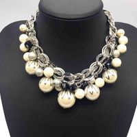 Wholesale Silver Color ABS Big Pearl Necklace Chokers Statement Jewelry Women Collares Perlas Grand Collier De Perles Joyeria