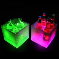 Wholesale 3500ml Rectangle LED Light Ice Buckets Luminous Double Layer Square Bucket Plastic Non Toxic Waterproof Kitchen Bar Tools Durable NHA5055