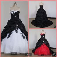Wholesale 2021 Black And White appliques Gothic Wedding Dresses Ball Gown pick ups Vintage Sweetheart Taffeta Bridal Gowns Custom Made princess puffy real photo bride dress