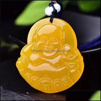 Wholesale Necklaces Pendants Jewelry Agate Yellow Chalcedony Buddha Jade Pendant Men And Women Charms Necklace Maitreya Drop Delivery Xyzod